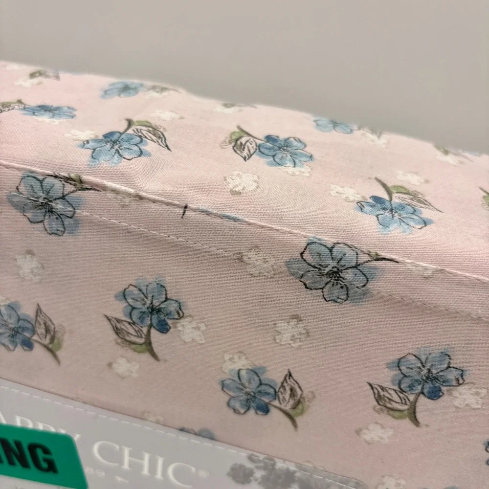 Shabby Chic King Sheet Set 100% Cotton Pink Blue Floral 4pc Cottagecore Bedding